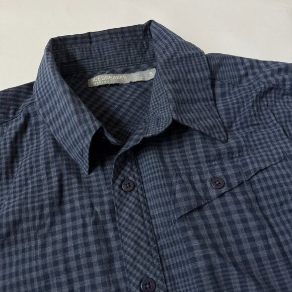 Icebreaker Merino Mens S Departure Long Sleeve Button Shirt Wool Checkered Blue - Picture 4 of 10